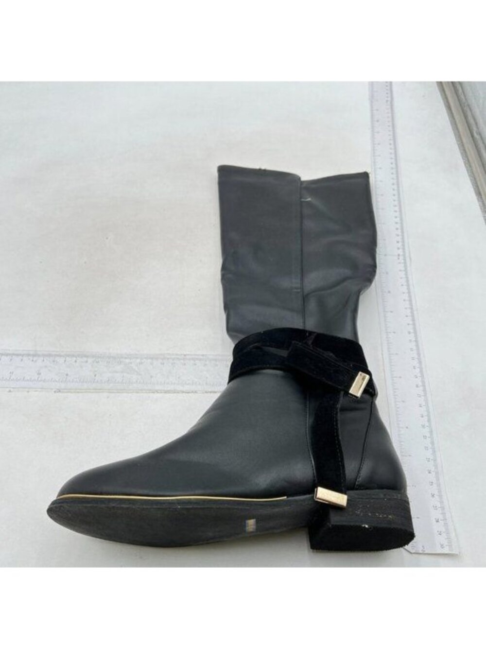 Women's Knee High Boots Flat Heel Riding Boots Round Toe Side Zipper Buckle